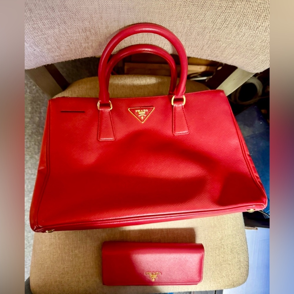 Prada Scarlet Red Satchel with Matching Zippy Wallet